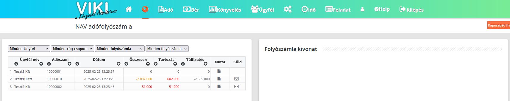 VIKI NAV adófolyószámla