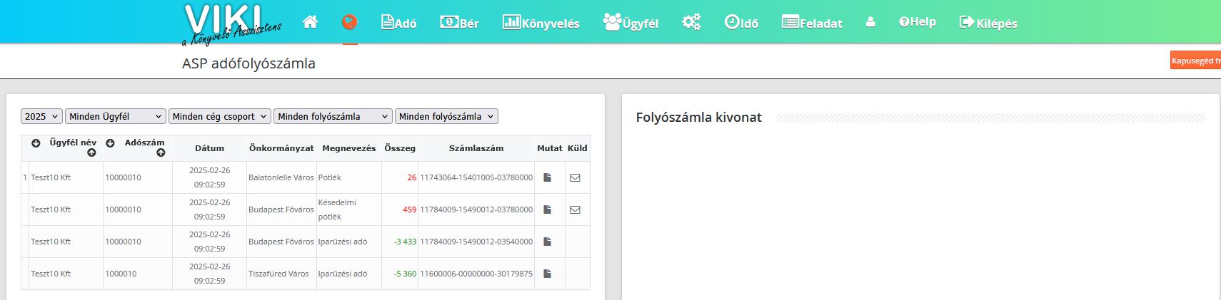 VIKI ASP adófolyószámla